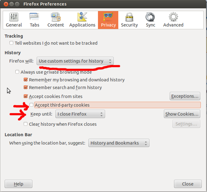  رابط کاربری تنظیمات Firefox 