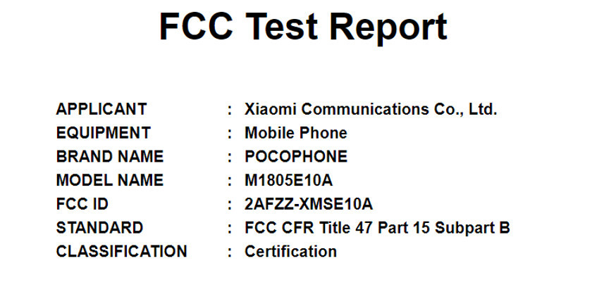  Xiaomi POCOPHONE در وب سایت FCC. 