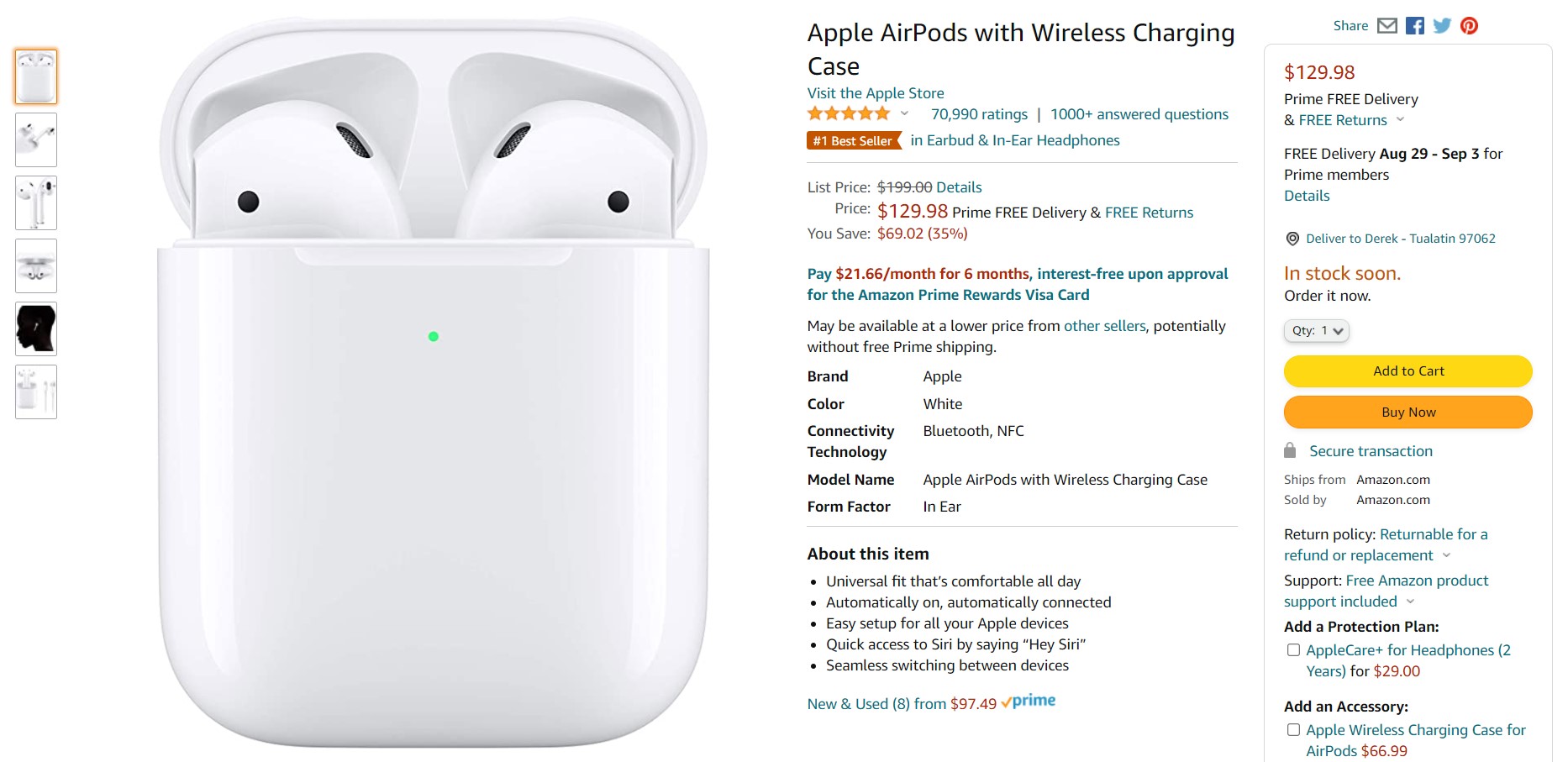  Apple AirPods با قاب شارژ بی سیم آمازون معامله 